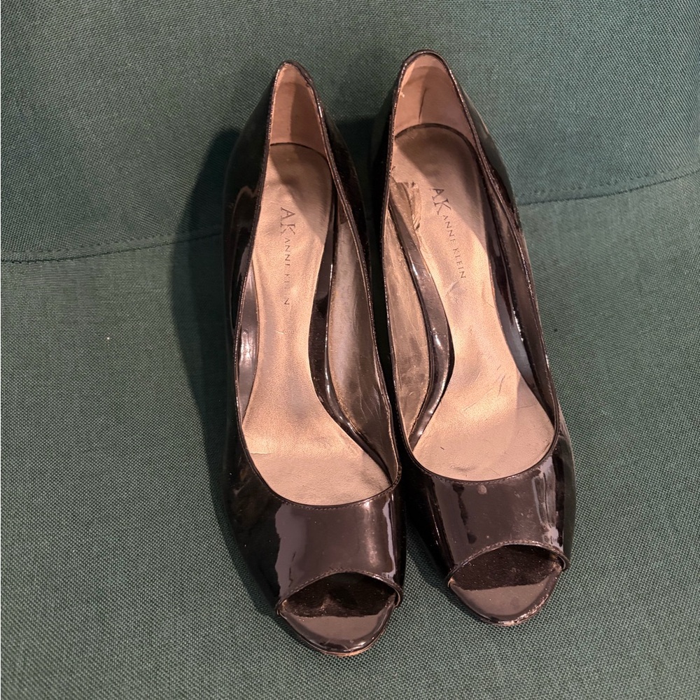 Anne Klein Black Patent Peep-Toe Women’s Heels